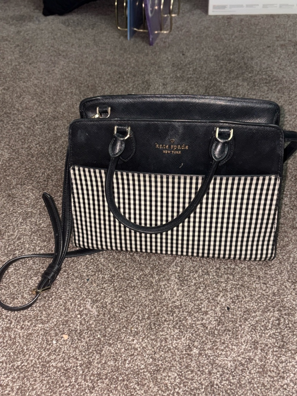 kate spade Black and White Gingham Leather-Trim Satchel